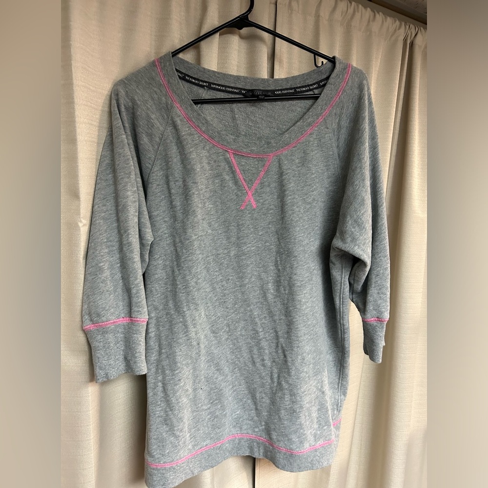 Retro Victoria's Secret Supermodel Gray Pink Sweatshirt Pajama Loungewear Top LG